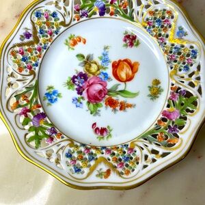 Vintage SCHUMANN BAVARIA Germany Floral Perforated Porcelain Porcelain Plate